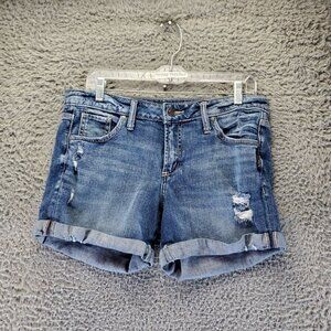 Silver Jeans Shorts Womens 27 Blue Boyfriend Rolled Distressed Denim Jorts